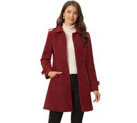 Allegra K Women's Peter Pan Collar Raglan Sleeves A-line Winter Coat Red L