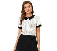 Allegra K Women's Peter Pan Collar Shirt Vintage 1950s Polka Dots Blouses | Peter Pan Collar Shirt Women, Contrast Color Top, Short Sleeves, Polka Dot Top, Summer Spring Tops