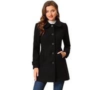 Allegra K Women's Peter Pan Collar Single Breasted Button Front Winter Coat Black M
