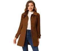 Allegra K Women's Peter Pan Collar Single Breasted Button Front Winter Coat Brown XL