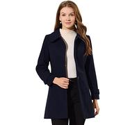 Allegra K Women's Peter Pan Collar Single Breasted Button Front Winter Coat Dark Blue L