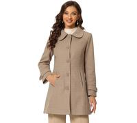 Allegra K Women's Peter Pan Collar Single Breasted Button Front Winter Coat Light Brown XL