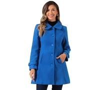 Allegra K Women's Peter Pan Collar Single Breasted Button Front Winter Coat Royal Blue L