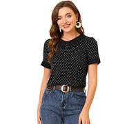 Allegra K Women's Peter Pan Collar Vintage Polka Dots Top Black XL-20