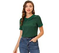 Allegra K Women's Peter Pan Collar Vintage Polka Dots Top Green S-8
