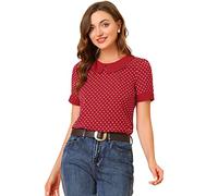 Allegra K Women's Peter Pan Collar Vintage Polka Dots Top Red M-12