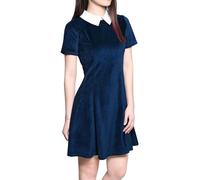 Allegra K Women's Peter Pan Dresses Contrast Doll Collar Short Sleeves Above Knee Flare Dress Blue M