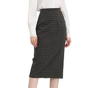 Allegra K Women's Plaid Pencil Skirt High Waist Vintage Zipper Back Split Work Midi Skirts Dark Grey XL