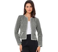 Allegra K Women's Plaid Tweed Blazer Suit Blazers Long Sleeve Open Front Work Office Short Jacket Black 20