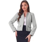 Allegra K Women's Plaid Tweed Blazer Suit Blazers Long Sleeve Open Front Work Office Short Jacket Grey M