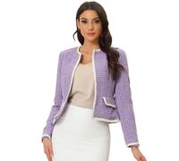 Allegra K Women's Plaid Tweed Blazer Suit Blazers Long Sleeve Open Front Work Office Short Jacket Purple L