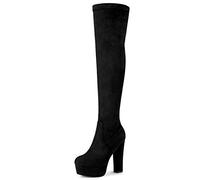 Allegra K Women's Platform Block Heel Over Knee High Boots Black 6.5 UK/Label Size 8.5 US