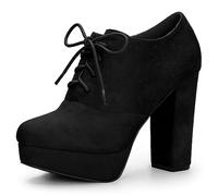 Allegra K Women's Platform Chunky Heel Lace Up Booties Black 3.5 UK/Label Size 6 US