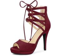Allegra K Women's Platform Gladiator Strappy Open Toe Stiletto High Heel Sandals Burgundy 4 UK/Label Size 6 US