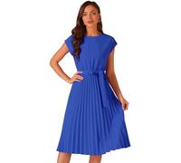 Allegra K Women's Pleated Dress Crew Neck Cap Sleeve Tie Waist A-Line Dresses Royal Blue XL