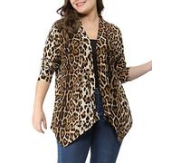 Allegra K Women's Plus Size Leopard Print Asymmetric Open Front Fashion Cardigan 3X Beige