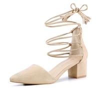 Allegra K Women's Pointed Toe Block Heels Lace Up Court Shoes Beige 4 UK/Label Size 6 US