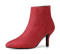Allegra K Women's Pointed Toe Side Zip Stiletto Ankle Boots Red 7 UK/Label Size 9 US