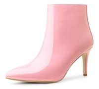 Allegra K Women's Pointed Toe Stiletto High Heel Ankle Boots Pink 4 UK/Label Size 6 US