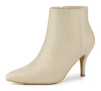 Allegra K Women's Pointed Toe Zipper Stiletto Heel Ankle Boots Beige 6 UK/Label Size 8 US