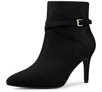 Allegra K Women's Pointy Toe Buckle Cross Straps Stiletto Heel Ankle Boots Black 5.5 UK/Label Size 8 US