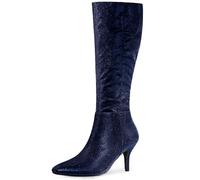 Allegra K Women's Pointy Toe Sparkle Glitter Stiletto Heel Knee High Boots Deep Blue 8 UK/Label Size 10 US