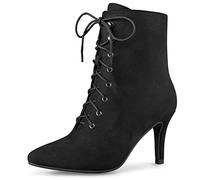 Allegra K Women's Pointy Toe Zip Lace Up Stiletto Heel Ankle Boots Black 7.5 UK/Label Size 9.5 US