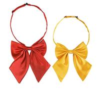 Allegra K Women's Pre-tied Bowknot Adjustable Neck Strap Solid Color Cute Bow Tie 2Pcs One Size Red+Gold