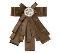 Allegra K Women's Pre-tied Bowknot Beads Bow Tie Elegant Large Ribbon Brooch Brown One Size