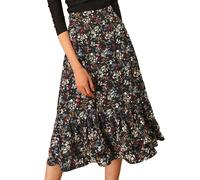Allegra K Women's Printed Skirt 2025 Trendy Spring Summer Chiffon Elastic Ruffle Tiered Flowy Midi Skirts, Black-Floral, S