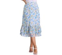 Allegra K Women's Printed Skirt Chiffon Elastic Waist Ruffle Tiered Flowy Midi Skirt Blue Beige-Floral M
