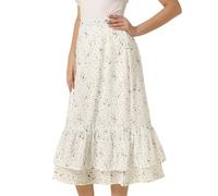 Allegra K Women's Printed Skirt Chiffon Elastic Waist Ruffle Tiered Flowy Midi Skirt White-Star M