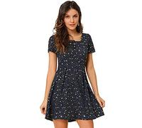 Allegra K Womens Printed Square Neck Short Sleeve Fit and Flare Dresses | Tie Neck, Above Knee Length, High Waist, Summer 2026 for Casual Daily Outings