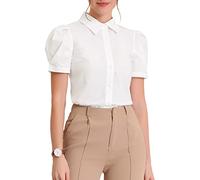 Allegra K Women's Puff Short Sleeve Turn Down Collared Work Office Button Down Shirt White XS
