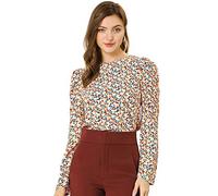 Allegra K Women's Puff Sleeve Top Retro Round Neck Puffy Blouse Tops Multicolor White 8