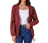 Allegra K Women's Raincoats Waterproof with Hood Windbreaker Trench Coat Lightweight Rain Jackets with Pockets for Outdoor Wine Red L
