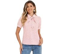 Allegra K Women's Retro Blouses Printed Bow Tie Peter Pan Collar Chiffon Blouse Pink-Dots L