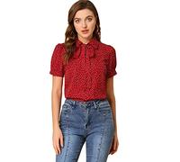 Allegra K Women's Retro Blouses Printed Bow Tie Peter Pan Collar Chiffon Blouse Red-Dots XXL