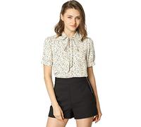 Allegra K Women's Retro Polka Dots Tops Bow Tie Neck Peter Pan Collar Chiffon Blouse, Cream White-dots, M