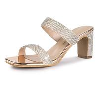 Allegra K Women's Rhinestone Chunky Heel Slide Heel Sandals Rose Gold 5.5 UK/Label Size 7.5 US