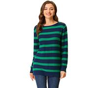 Allegra K Women's Round Neck Drop Shoulder Tunic Striped Jumper Navy Green S