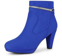 Allegra K Women's Round Toe Ankle Mid Heel Boots, Royal Blue, 5 UK