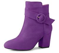 Allegra K Women's Round Toe Block Heel Boots Ankle Booties Purple 3.5 UK/Label Size 5.5 US