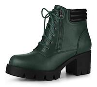 Allegra K Women's Round Toe Chunky Heel Lace Up Zipper Combat Boots Dark Green 5.5 UK/Label Size 8 US