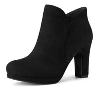 Allegra K Women's Round Toe Chunky Heeled Ankle Heel Boots Black 3.5 UK/Label Size 5.5 US