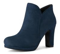 Allegra K Women's Round Toe Chunky Heeled Ankle Heel Boots Navy Blue 3.5 UK/Label Size 5.5 US
