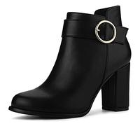 Allegra K Women's Round Toe Circle Buckle Chunky High Heel Ankle Boots Black 6.5 UK/Label Size 9 US