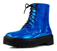 Allegra K Women's Round Toe Platform Lace Up Colorful Combat Ankle Boots Blue 5 UK/Label Size 7 US
