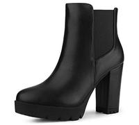 Allegra K Women's Round Toe Zipper Block Heel Platform Ankle Boots Black 4.5 UK/Label Size 6.5 US