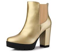 Allegra K Women's Round Toe Zipper Block Heel Platform Ankle Boots Gold 6 UK/Label Size 8 US
